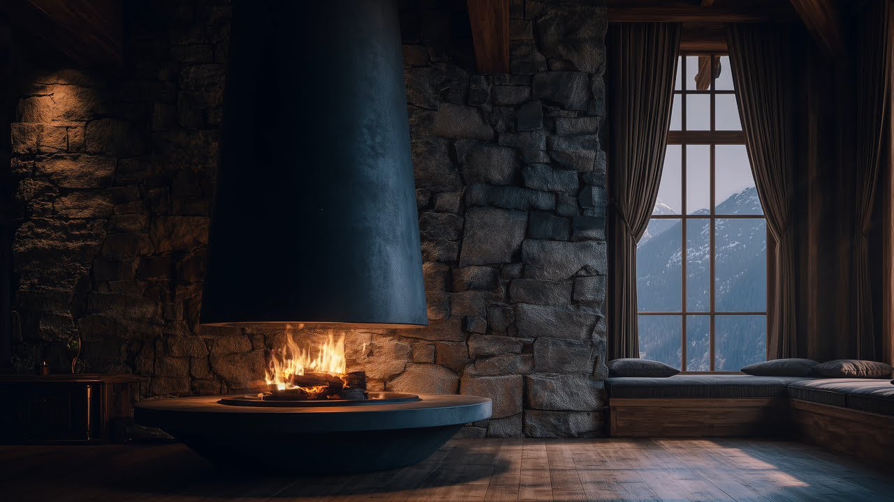 Cozy Fireplace 🔥 Luxury Mountain Lodge Ambience | Real Crackling Fire | 4K | 3 Hours
