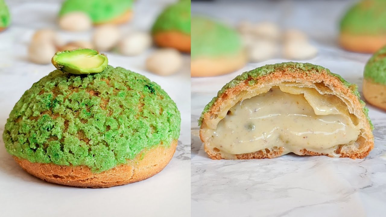 Crunchy Cream Puffs with Pistachio Cream Pistachio Choux au Craquelin YouTube