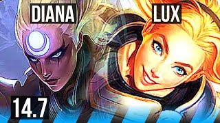 DIANA vs LUX (MID) | 700+ games, 8/3/7 | NA Master | 14.7