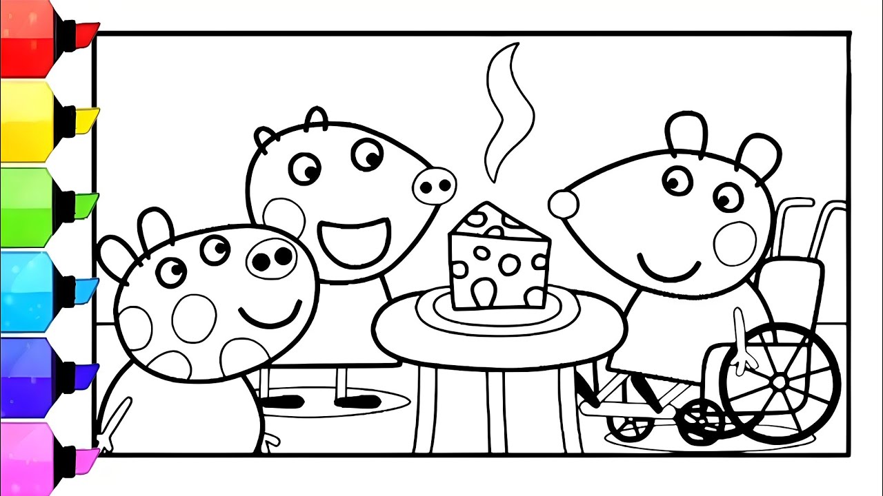 Delicious Cheese for Molly Mole, Mandy Mouse & Pedro Pony Drawing Easy | Peppa Drawing and Coloring