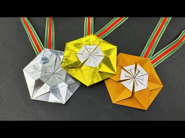 簡単折り紙】金メダルの作り方🥇1枚で10分で完成！ Origami Medal