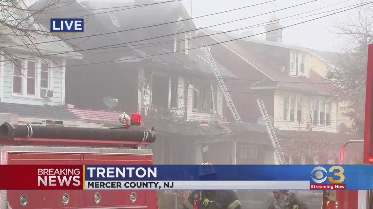 Smoke lingering after 3-alarm fire at twin home in Trenton, NJ - YouTube
