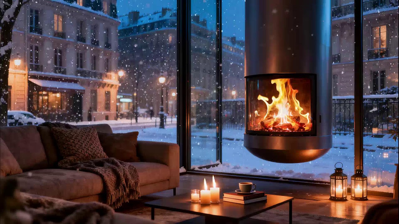 Urban Rooftop in Winter Snow 🔥 Warm Fire and Quiet Night