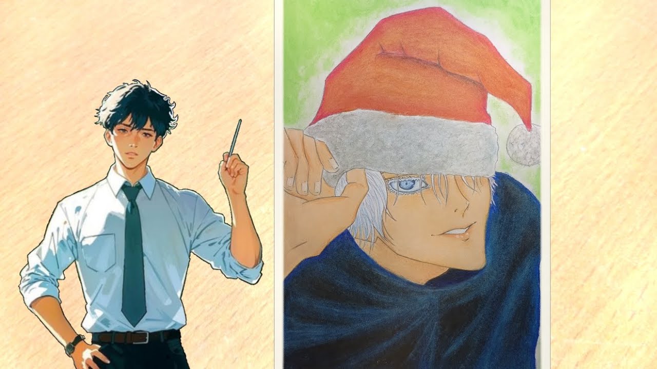 Gojo Drawing Step By Step For Beginners,  Anime Character Drawing With Oil Pastel, Jujutsu kaisen 