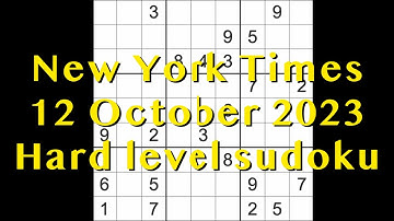Sudoku solution – New York Times 12 October 2023 Hard level