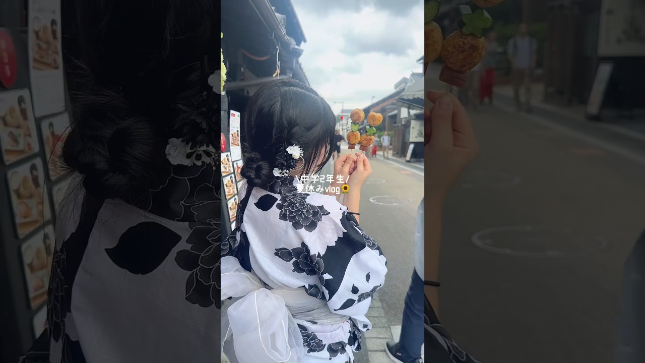 【食べ歩き】中学2年生の夏休み☀️浴衣着て食べ歩き✨#shorts