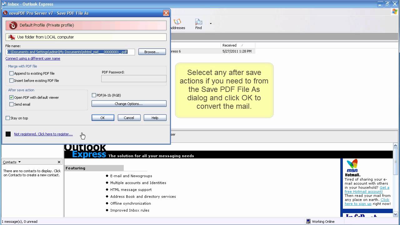 Convert e-mails from Outlook Express to PDF files