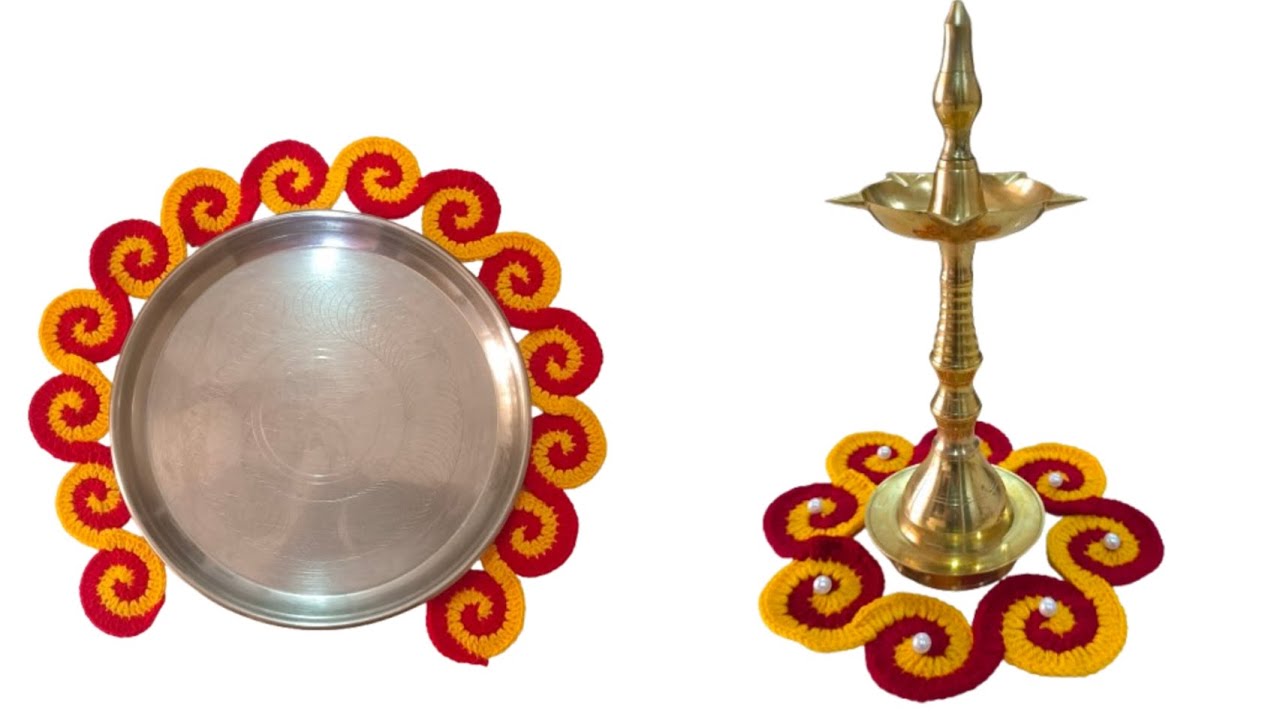 Crochet Plate Rangoli n Samai Rangoli Tutorial in same video👍# Music 🎶🎵