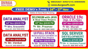 New Batches in Online & Class Room Training @ DURGASOFT