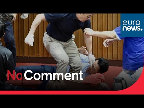Punches and water balloons thrown in Taiwanese parliament melee