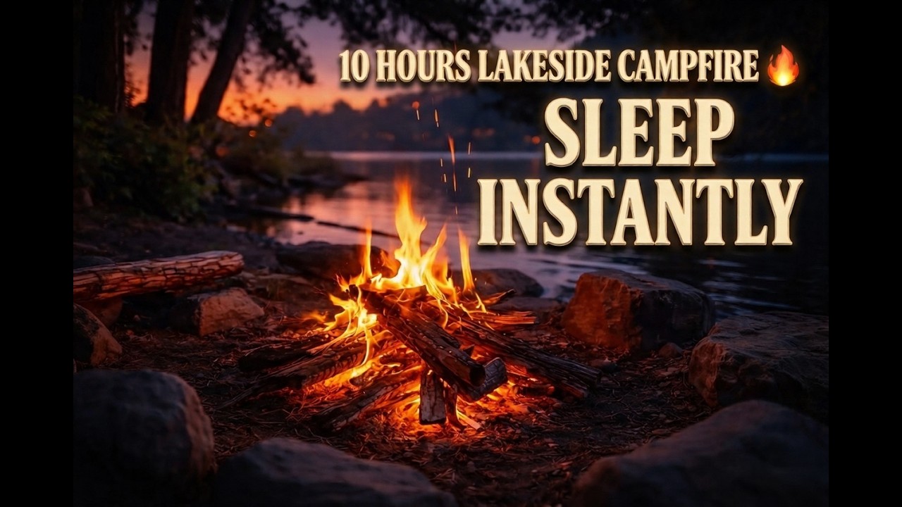 Lakeside Campfire at Sunset 🔥 | Relaxing Nature Sounds & Crackling Fire Ambience (10 Hours) (HD)