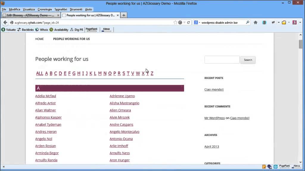 AZ Glossary Taxonomy Index Wordpress Plugin YouTube