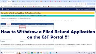 How to Withdraw a Filed Refund Application on the GST Portal !!! screenshot 3