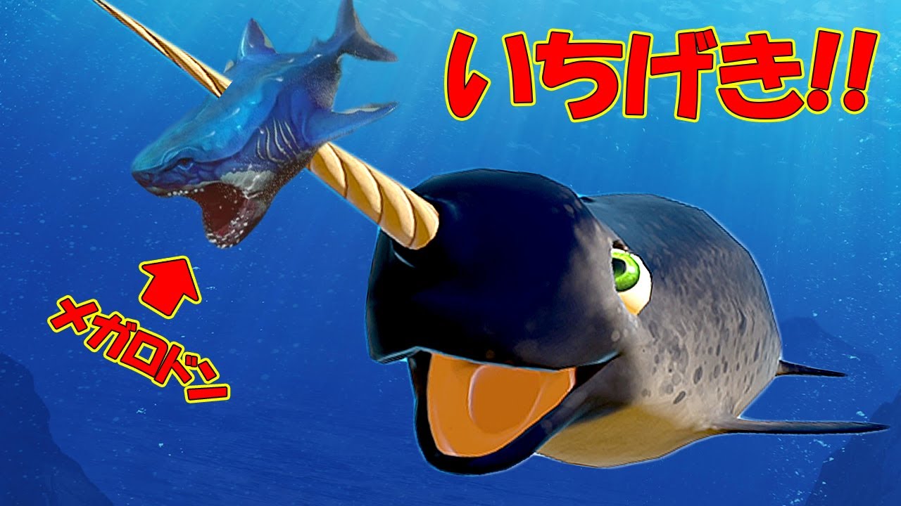 メガロドンをいちげきで粉々にイッカクが強すぎた!! 【Feed and Grow Fish】