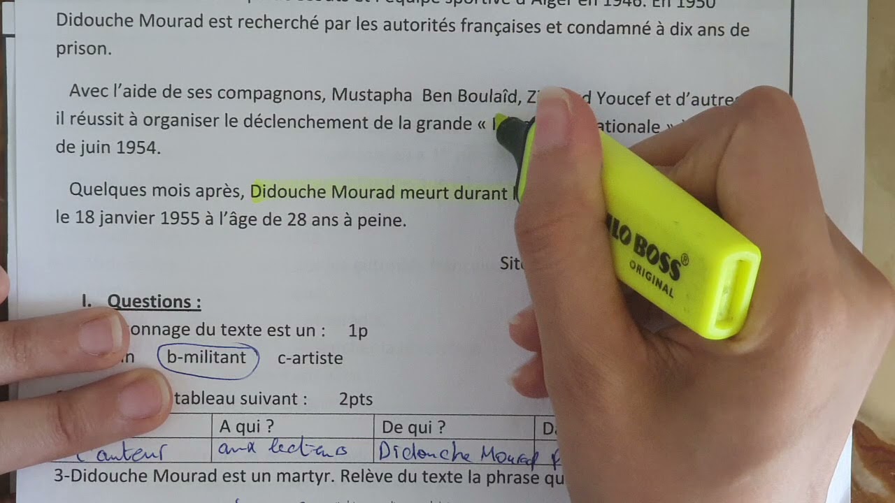اختبار الفصل الأول لغة فرنسية سنة اولى متوسط