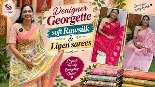 ✨ DESIGNER GEORGETTE LINE SAREES & SOFT RAW SILK SAREES WITH CONTRAST BLOUSE @sailajasilks #sarees  screenshot 5