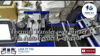 LINX Thermal Transfer Overprinter - TT 750 With Auto Feeder Conveyor coding on Flexible Pouches.