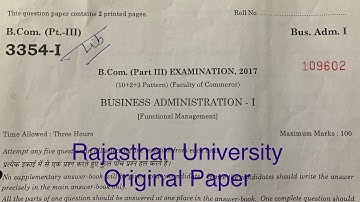 B.Com 3rd year exam paper 2017 ( Functional Management)| Dr. Ruchi Khandelwal