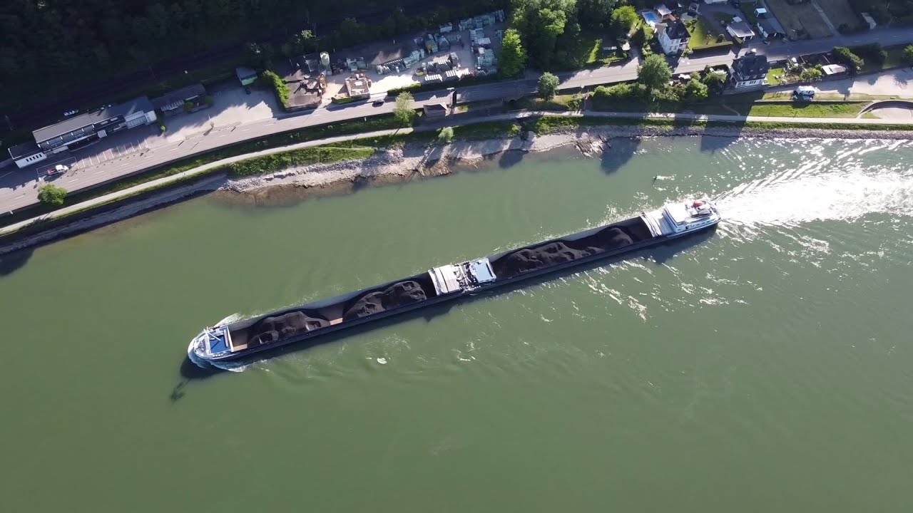 Drone Flight Over River Rhine at St. Goarshausen - Loreley