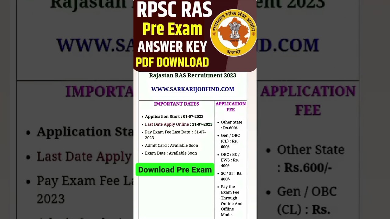 Rpsc ras pre exam answer key 2023 download