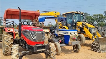 Jcb 3dx Eco Xpert Machine Loading Red Mud In Mahindra 415 DI Tractor and Swaraj Tractor | Jcb Video