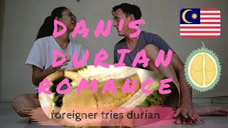 Foreigner tries durian in Malaysia