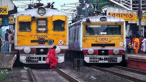 Different Looking Twin EMU Brother Crossing side by side | Howrah Local crossing Katwa Local | ER
