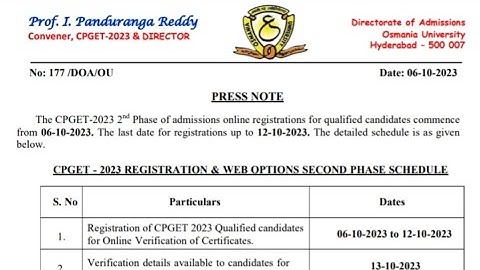 CPGET 2023 | Second phase schedule Released | Web options | Cpget updates