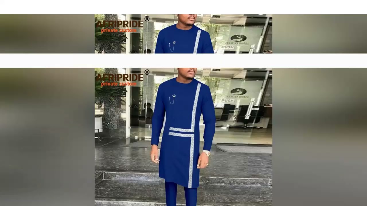 African Traditional Clothing for Men Dashiki Embroidery Shirts and Pants 2 Piece Set Tribal Kaftan M