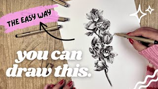The Easy Way to Draw Complex Flowers With Pen & Ink // Orchid Drawing Step-by-step