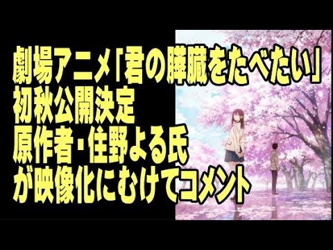 劇場アニメ「君の膵臓をたべたい」初秋公開決定 原作者・住野よる氏が映像化にむけてコメント