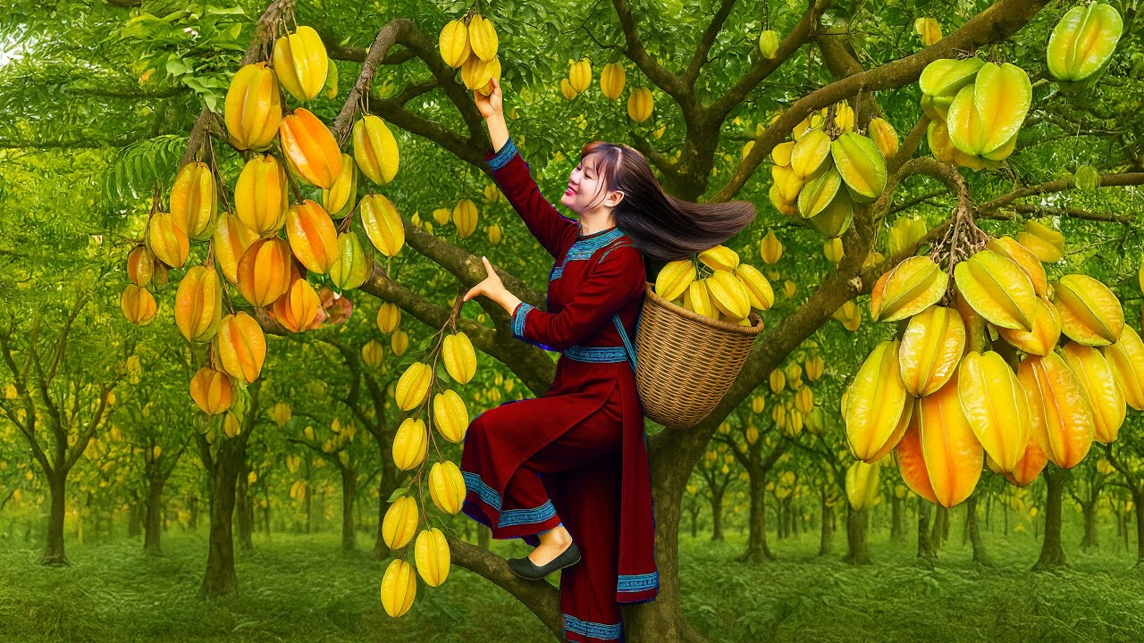 Amazing | Woman Harvesting Lots of Starfruit On High Tree To Sell | Farm Care | Luyến Harvest Life
