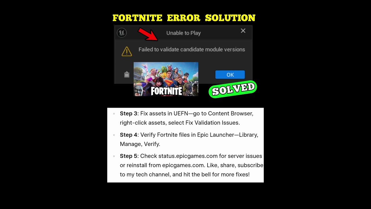 FORTNITE ERRO Unable to Play Failed to validate candidate module versions PROBLEM SOLVED