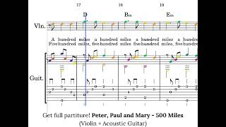 Peter, Paul and Mary - 500 Miles (Violin + Acoustic Guitar) Notes