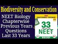 Biodiversity and conservation class 12 NEET previous year questions last 33 years