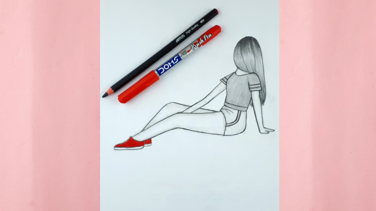 How to draw a sitting girl with Crop Top and Shorts | Easy pencil sketch drawing | Girl Sketch