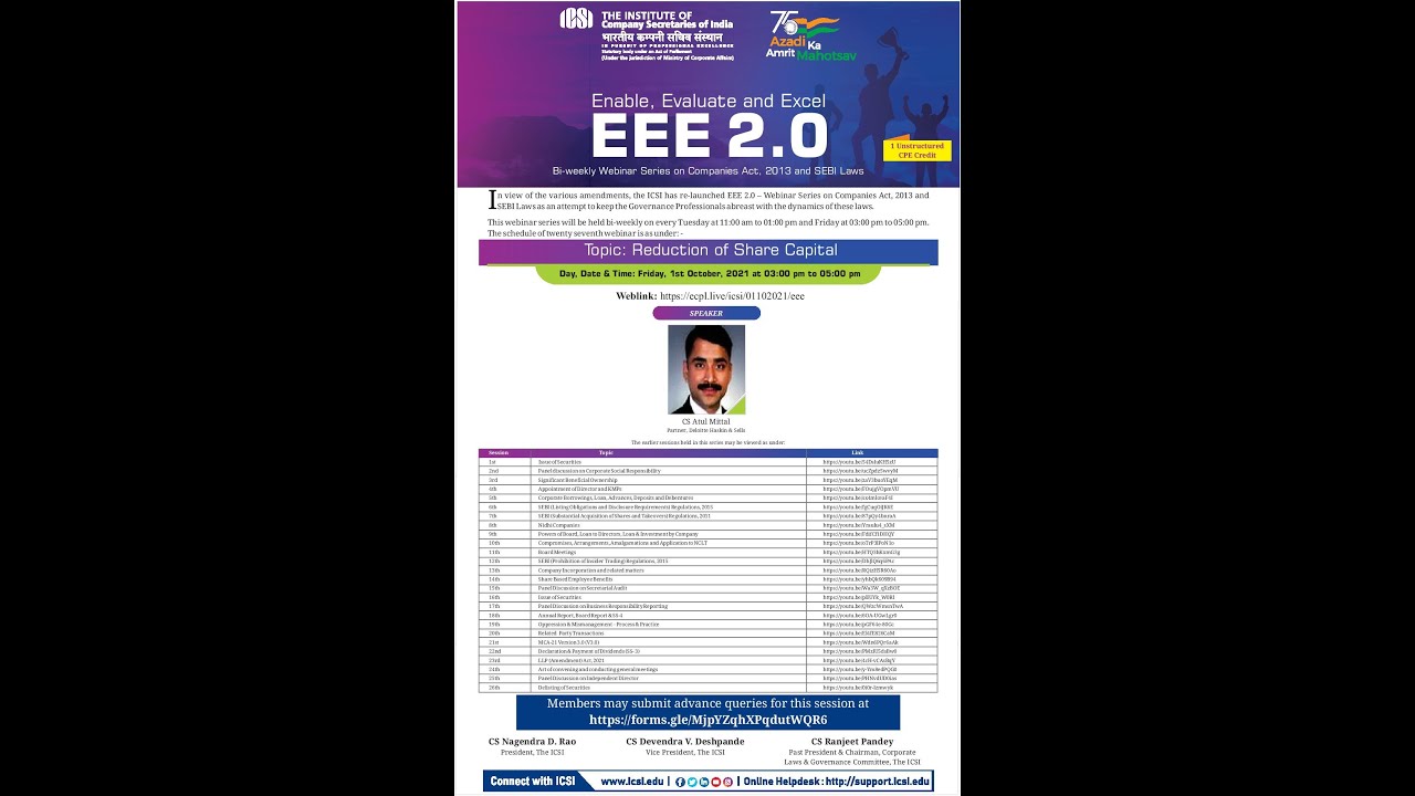 Live Webinar on Reduction of Share Capital