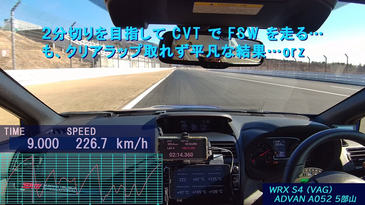 FSW サーキット, WRX S4 (VAG) CVT, 2'03.9, 前半良い時はトラフィックに引っかかる法則…orz