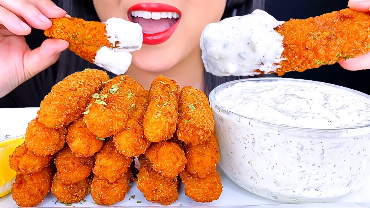 ASMR FRIED FISH STICKS & HOMEMADE TARTAR SAUCE MUKBANG | Eating Show | ASMR Phan