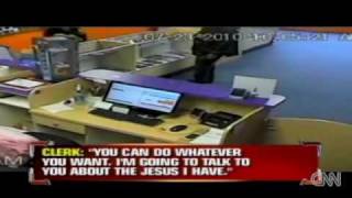 Christian Clerk Tells Robber About Jesus