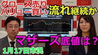 グロース売りバリュー買いの流れ継続　マザーズ底値は？（市況放送【毎日配信】）