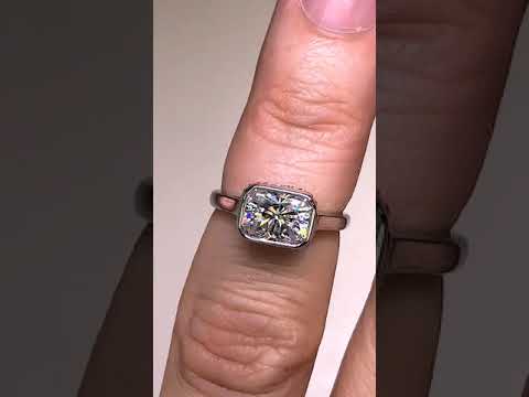 Emerald cut Moissanite Bezel Engagement Ring ring video