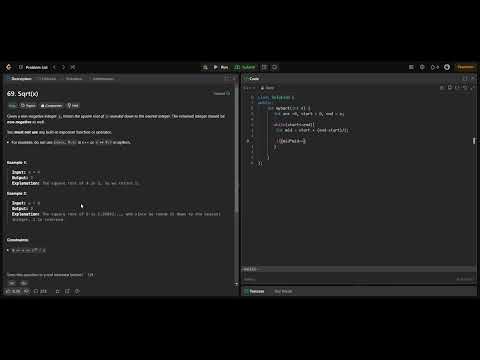 Destroying leetcode problem 69. Sqrt(x) with Vim bindings