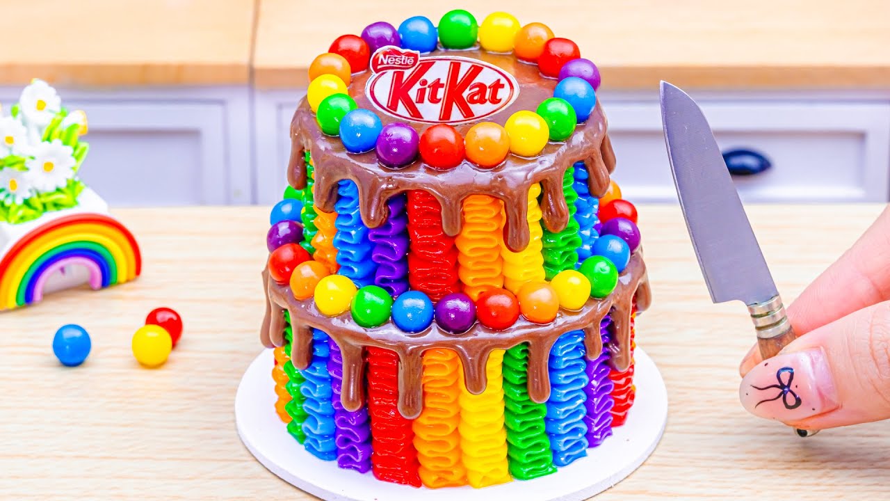 Mini Rainbow KitKat Cake 🌈🍫 | Satisfying Colorful Cake Cutting ASMR