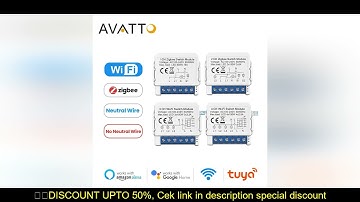 AVATTO Tuya WiFi Zigbee Smart Light Switch Module,No Neutral Wire 2 Ways Control Mini DIY Breaker Wo