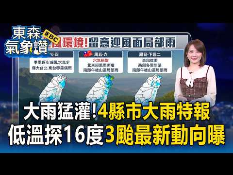 大雨猛灌！4縣市大雨特報 低溫探16度3颱最新動向曝【東森氣象讚】
