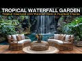Tropicalinspired courtyard haven with tranquil waterfall oasis bamboo  teak wood furniture charms