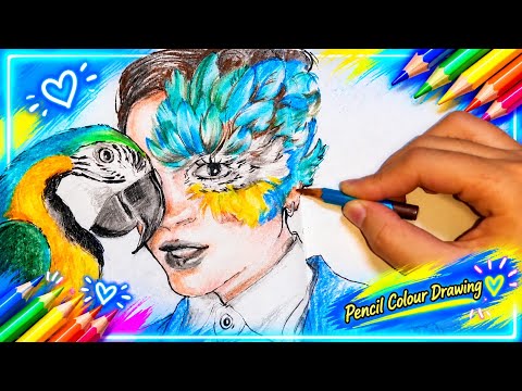 A Beautiful Face Meets a Colourful Parrot | Pencil Drawing