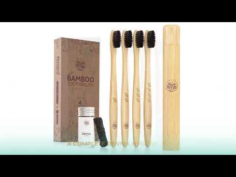Greenzla Bamboo Toothbrush (4 Pack) with Charcoal Dental Floss