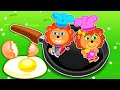 Família Leão Português | As crianças estão tentando preparar o café da manhã | Vídeo para crianças